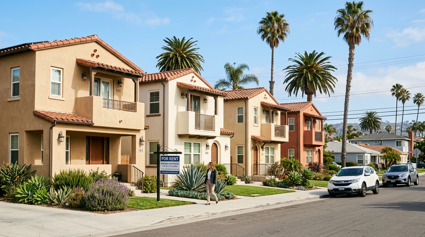 California rental homes on a sunny neighborhood street