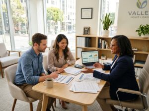 Homebuyers reviewing mortgage options with loan officer