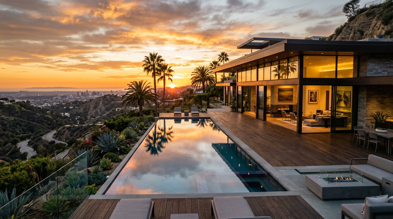 Modern California luxury estate with pool and views