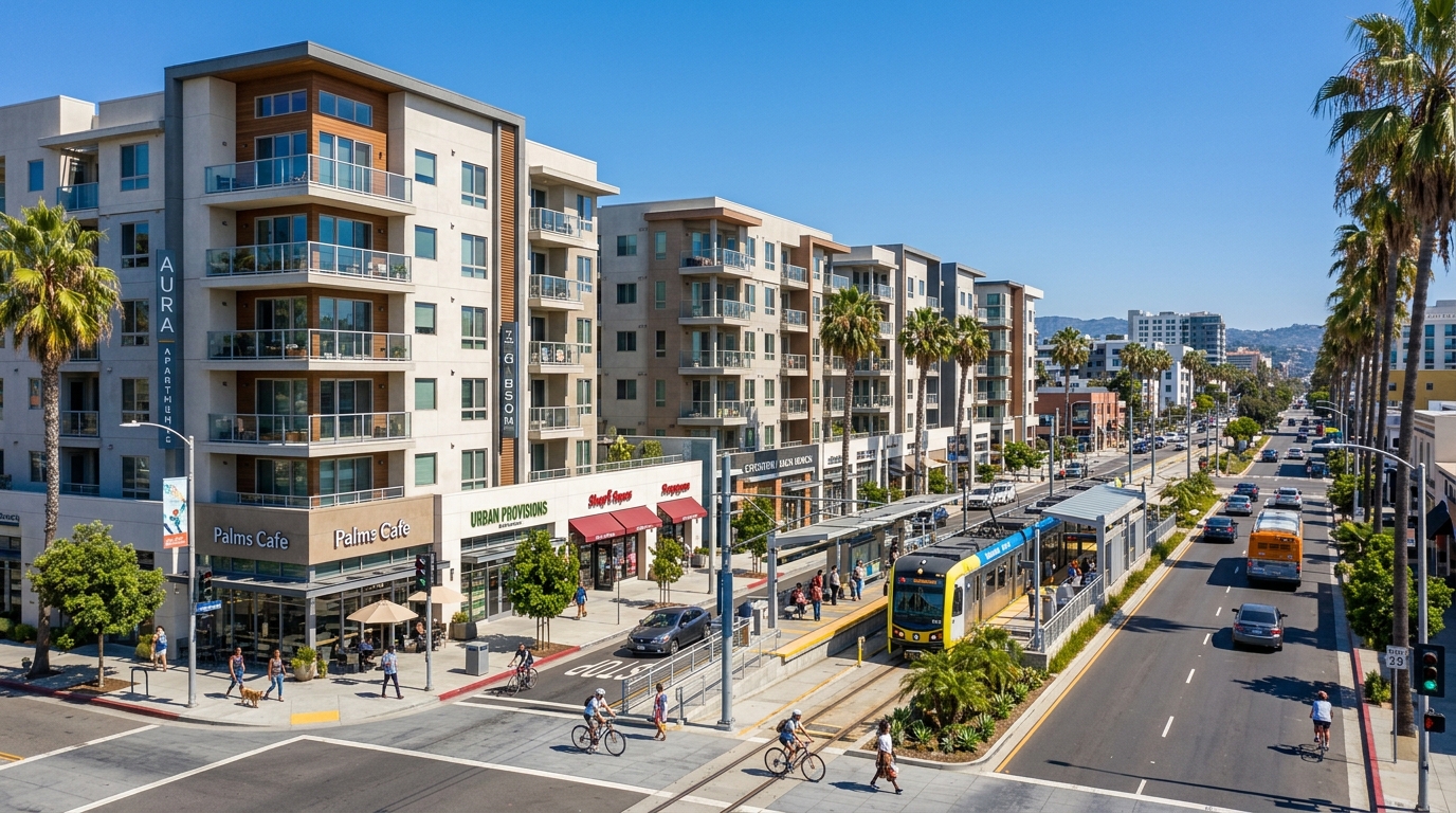 Modern transit oriented apartments near California light rail station